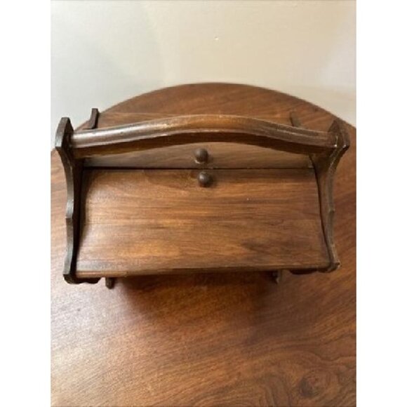 Vintage BUTLER Style Footed WOOD Handled Double Door SEWING BOX - Picture 5 of 12
